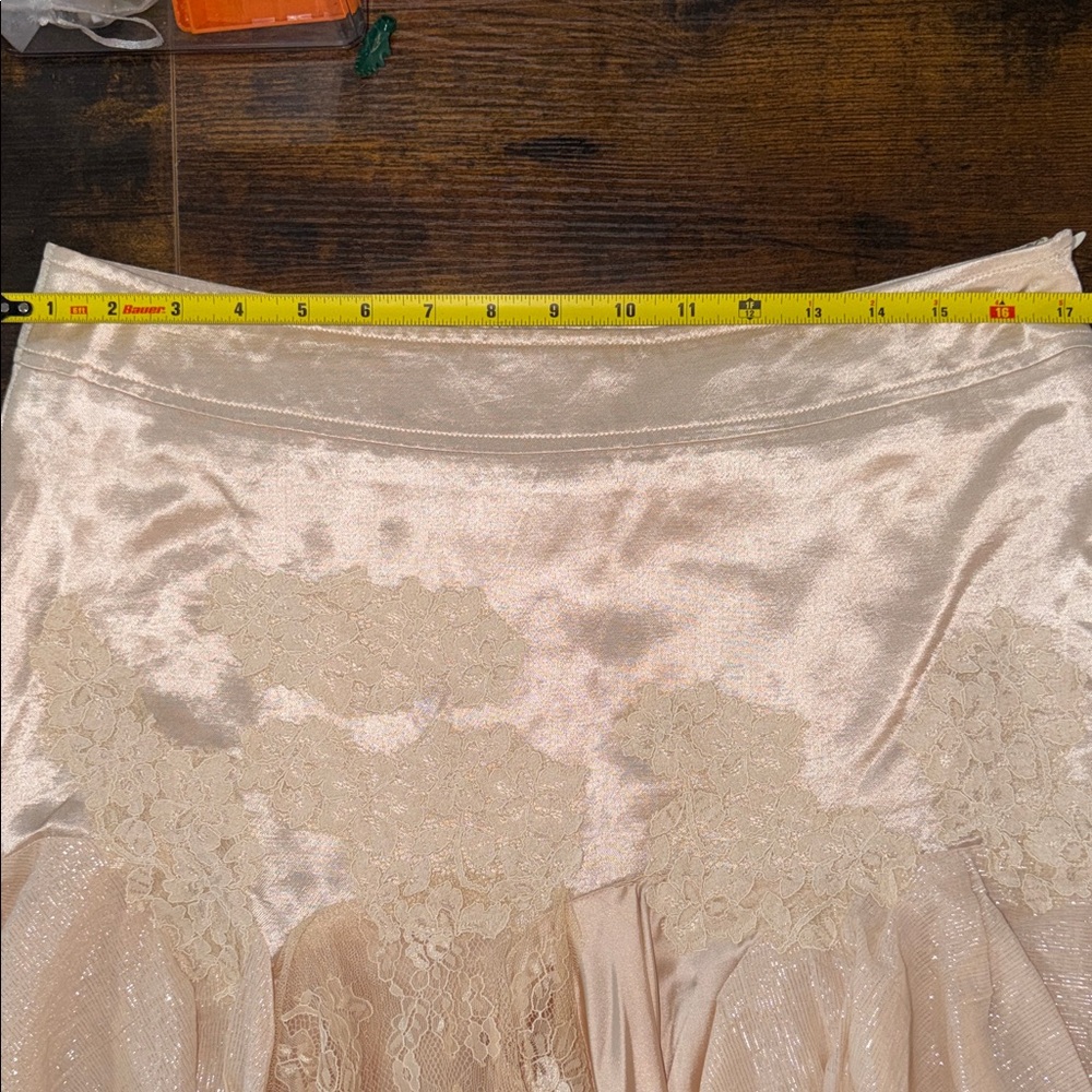 Free People Champagne Lace-Trim Asymmetrical Satin Dress - Picture 15 of 15